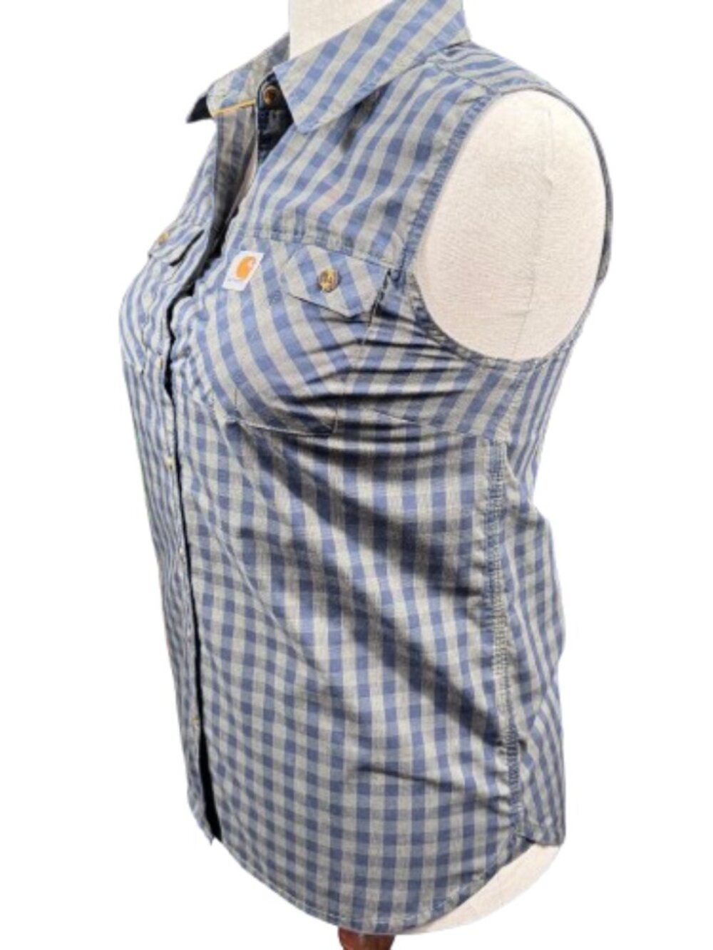 Carhartt Force Green Blue Plaid Gorpcore Granola Button Up Workwear Top (SZ M) - Picture 4 of 11